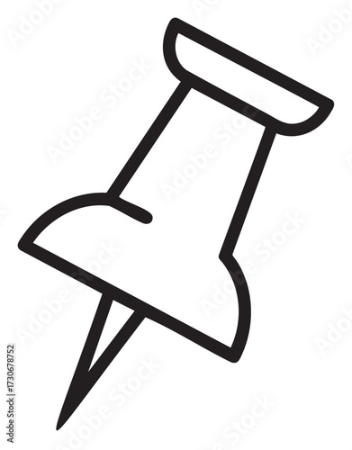 Detailed black push pin with sharp point and circular head on white background - stock vector