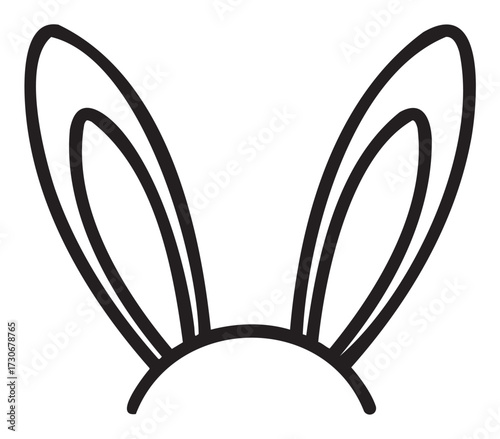 Black and white outline of bunny ears headband on white background - stock vector