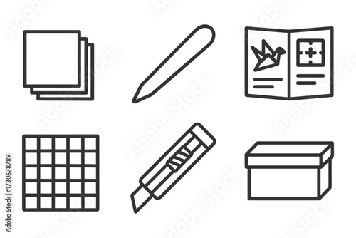 A box with a pen and a pair of scissors. The box is on the right side of the image. Vector.