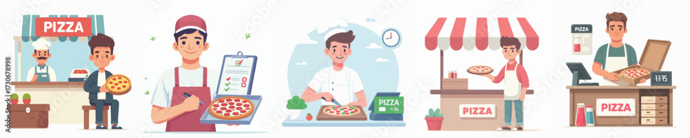 Obraz premium vector of young man selling pizza