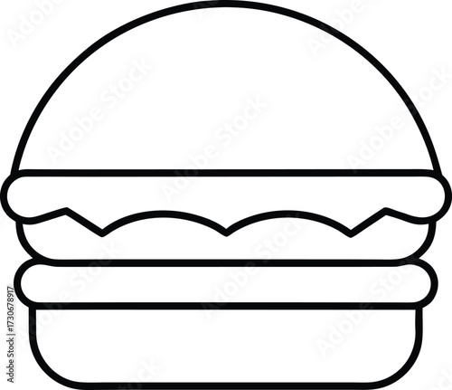 Simple Outline Icon of a Hamburger, Representing Fast Food and Delicious Meals