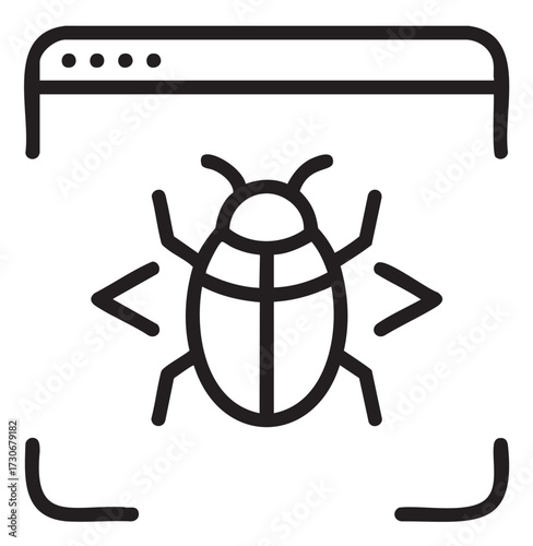 Bug icon in web browser outline style for software development concepts - stock vector