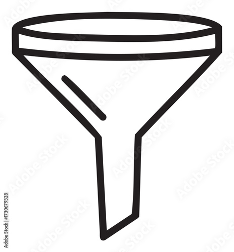 Simple funnel line art illustration for filtering concepts - stock vector