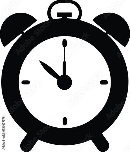 Alarm Clock Silhouette, Black Alarm Clock Silhouette, Minimalist Clock Silhouette - Time, Deadline, and Schedule Symbol for Web and Print