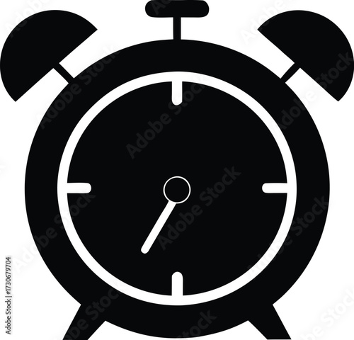 Alarm Clock Silhouette, Black Alarm Clock Silhouette, Minimalist Clock Silhouette - Time, Deadline, and Schedule Symbol for Web and Print