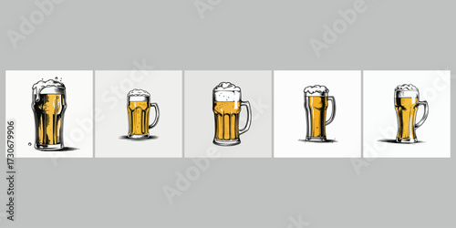 beer glass colored vector set
