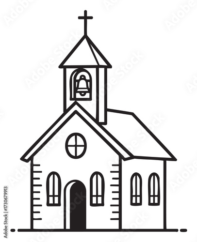 black and white church building drawing clip art preview
