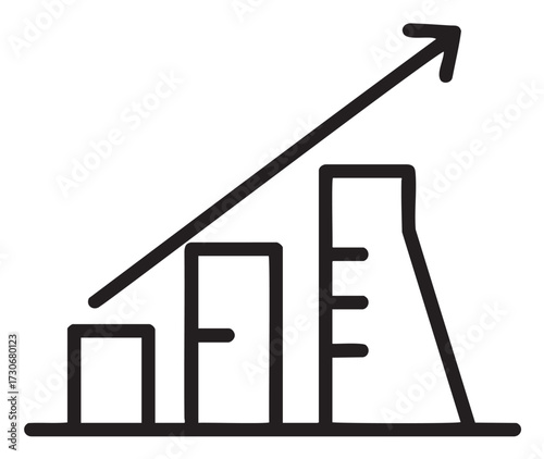 Simple line chart icon with upward arrow indicating growth and progress - stock vector