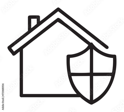 Simplistic house and shield icon representing home security and protection - stock vector