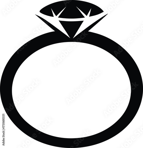 Wedding Ring Silhouette, Diamond Ring Vector Silhouette, Wedding Ring or Engagement Ring Black Silhouette Vector - Marriage and Love Symbol.