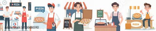 vector of young man selling pizza