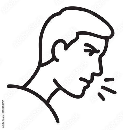 Line drawing of man coughing icon representing illness or discomfort - stock vector