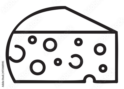 Black and white outline of cheese wedge with holes - stock vector