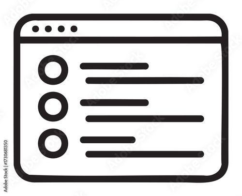 Simple web browser interface with list icons - stock vector