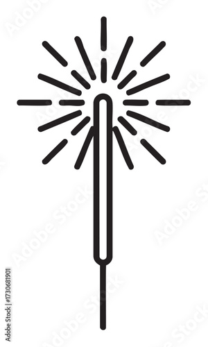 Black and white sparkler icon with radiating lines for celebrations - stock vector