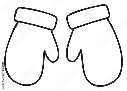 Line art of cozy winter mittens outline design for coloring - stock vector