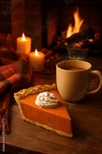 Wallpaper Mural Cozy Autumn Scene with Pumpkin Pie Coffee and Fireplace Torontodigital.ca