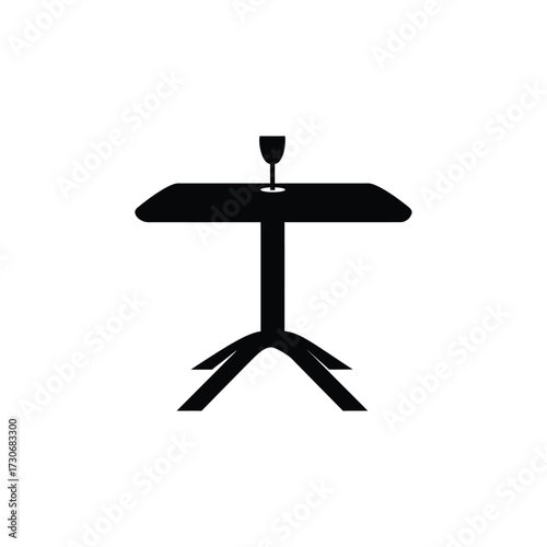 Black silhouette isolated of a table with glass over white