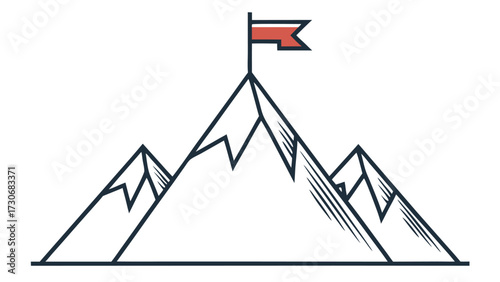 Mountain peak with flag icon symbolizing success summit