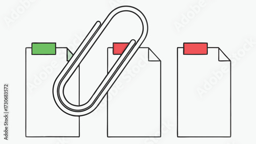 Paperclip holding documents with colored tabs papers