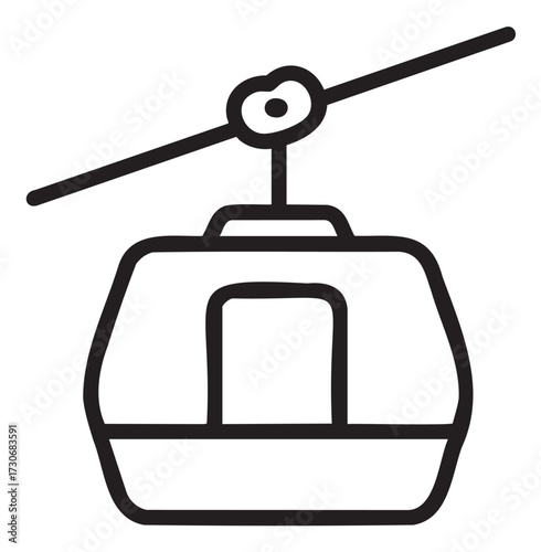 Minimalist black and white cable car icon with hanging rope design - stock vector