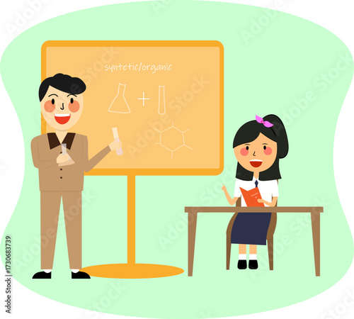 Flat Vector Illustration of Chemistry Class