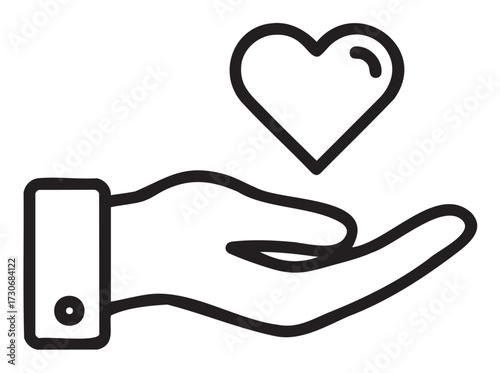 Minimalist heart in hand icon symbolizing care and support - stock vector