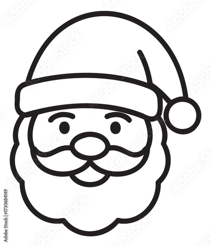 Santa claus cartoon line art illustration of jolly christmas character with hat and beard - stock vector