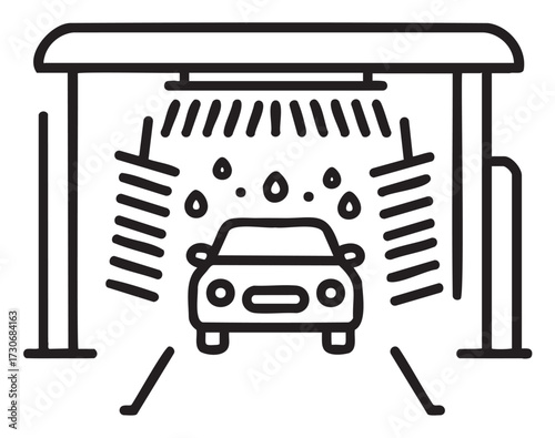 Icon of automatic car wash with brushes and water drops - stock vector