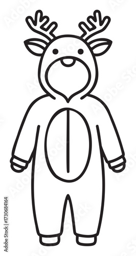 Child's reindeer pajama costume outline for coloring and fun - stock vector
