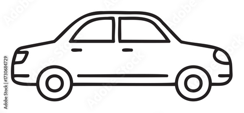 Simple black and white car outline drawing in side view - stock vector