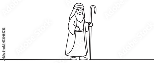 Biblical shepherd illustration with staff and robe - stock vector