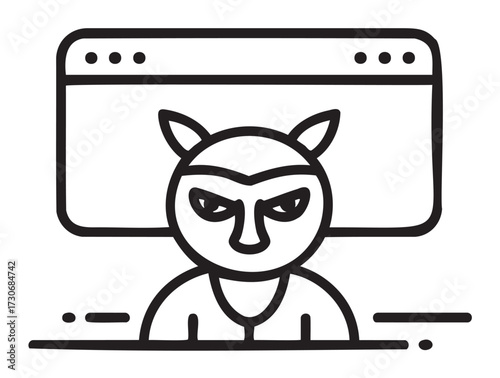 Abstract cyber threat concept with masked figure and web browser interface - stock vector