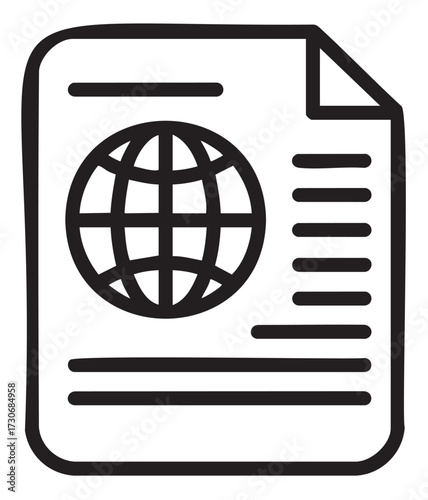 Newspaper icon with globe symbolizing global news and information - stock vector