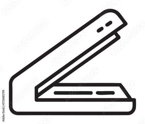 Minimalist black and white line art of stapler outline design - stock vector