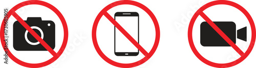 No Photo, No Phone, and No Video Recording Prohibited Signs Vector Set

