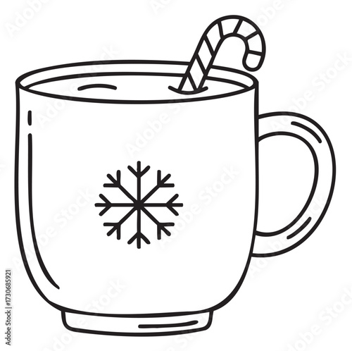 Festive mug with candy cane and snowflake design for holiday cheer and warmth - stock vector