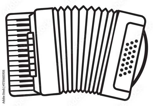 Black and white accordion illustration with keyboard and buttons - stock vector