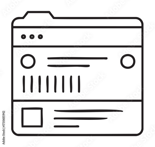Simple outline illustration of a webpage layout with header and content sections - stock vector