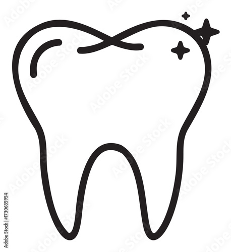 Sparkling tooth icon with stars representing oral hygiene and dental care - stock vector