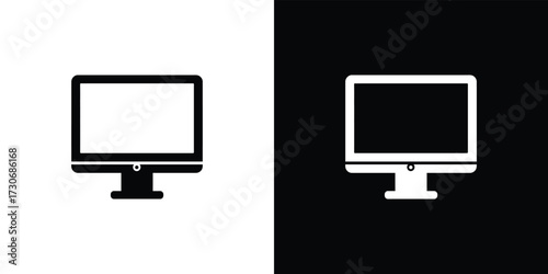 Computer Monitor Icon Display Screen Isolated on White and Black Backgrounds