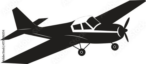 Black Silhouette of a Small Single Engine Airplane Vector

