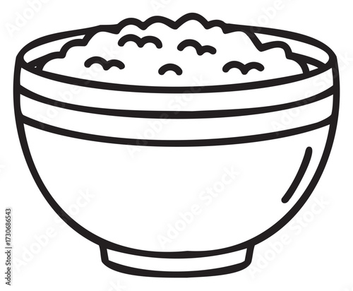 Black and white outline of a bowl filled with mashed potatoes - stock vector