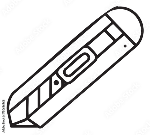 Outline illustration of retractable utility knife with clip and safety features - stock vector