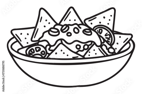 Black and white nachos with cheese and jalapenos - stock vector