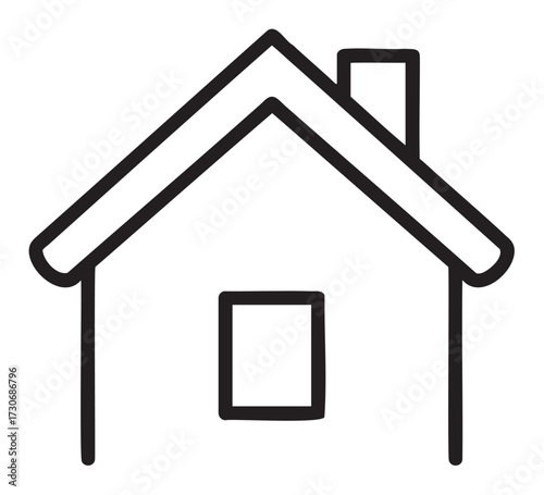 Simple black and white outline of a house with chimney and window - stock vector
