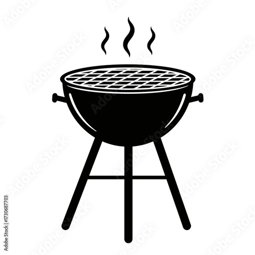Outdoor Barbecue Grill Icon – Black Silhouette of Charcoal BBQ
