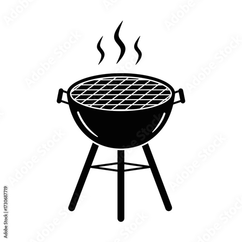 Outdoor Barbecue Grill Icon – Black Silhouette of Charcoal BBQ