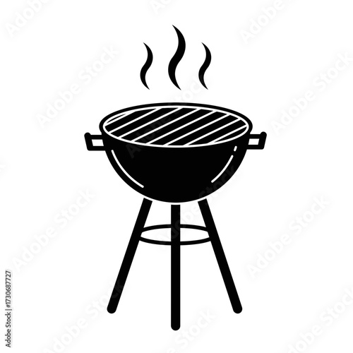 Outdoor Barbecue Grill Icon – Black Silhouette of Charcoal BBQ