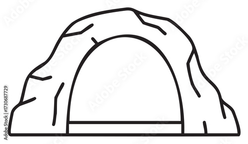 Simple black and white line art of a cave entrance - stock vector